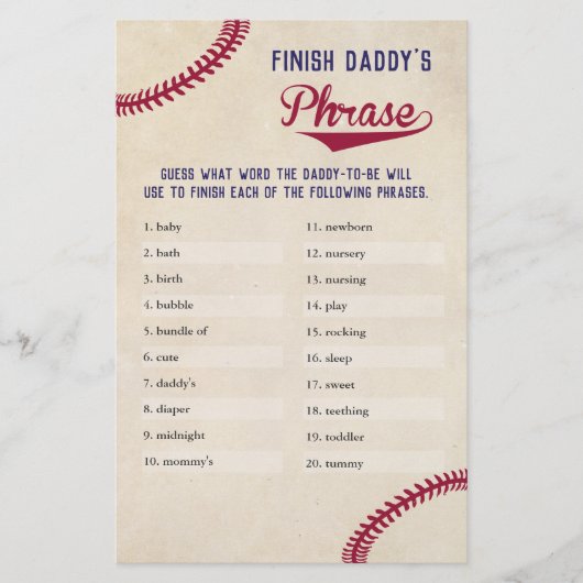 Baseball Met Baby shower gesproken finish Papa's z Flyer (Voorkant)