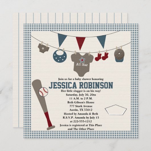 Baseball, met baby Shower-uitnodigingen Kaart (Voorkant / Achterkant)