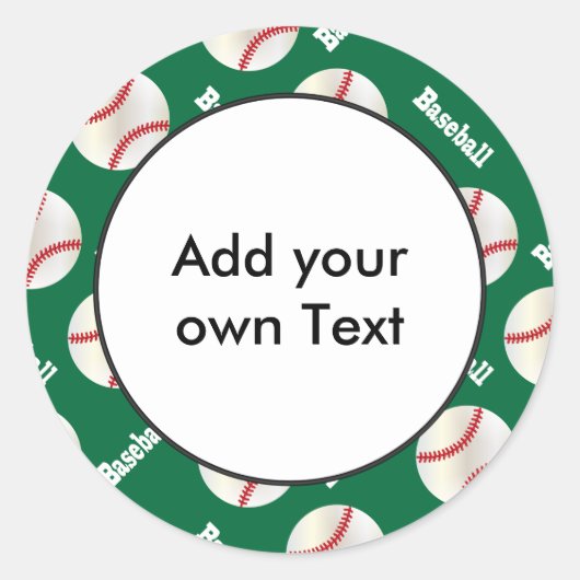 Baseball met donkergroene achtergrond | Personalis Ronde Sticker (Voorkant)