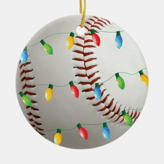 Baseball met feestversiering keramisch ornament (Voorkant)