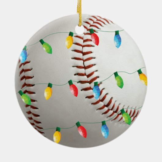 Baseball met feestversiering keramisch ornament (Achterkant)