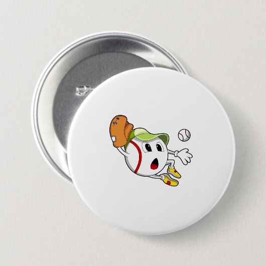 Baseball met honkbalhandschoen en Pet Ronde Button 7,6 Cm (Voorkant /achterkant)