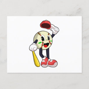 Baseball met honkbalknuppel briefkaart