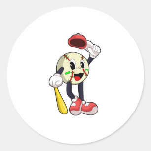 Baseball met honkbalknuppel ronde sticker