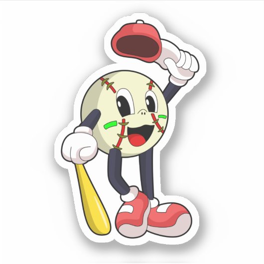 Baseball met honkbalknuppel sticker (Voorkant)