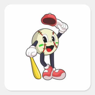 Baseball met honkbalknuppel vierkante sticker