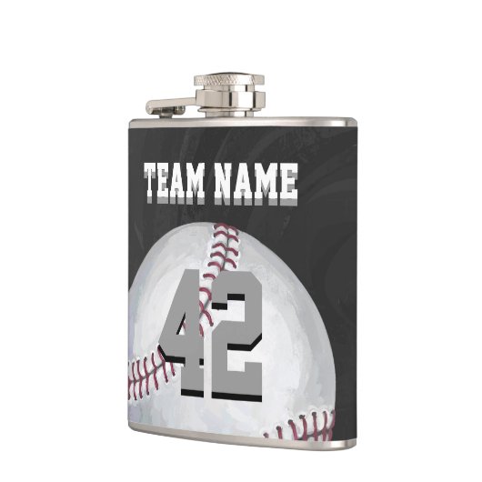 Baseball met naam en nummer heupfles (Links)