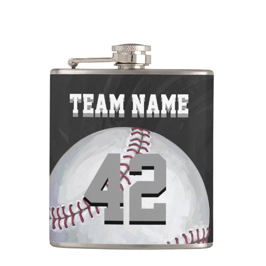 Baseball met naam en nummer heupfles (Voorkant)