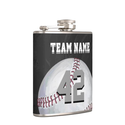Baseball met naam en nummer heupfles (Rechts)