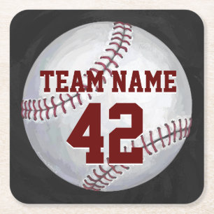 Baseball met naam en nummer kartonnen onderzetters