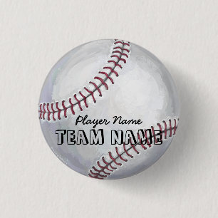 Baseball met naam en nummer ronde button 3,2 cm