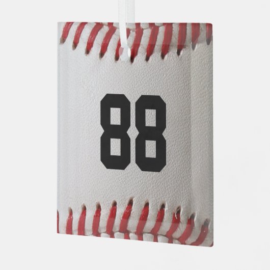 Baseball met nummer glas ornament (Voorkant links)