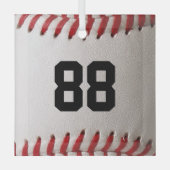 Baseball met  nummer glas ornament (Voorkant)