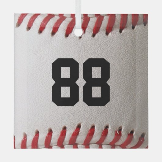 Baseball met  nummer glas ornament (Voorkant)