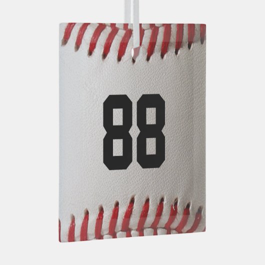 Baseball met  nummer glas ornament (Voorkant Rechts)