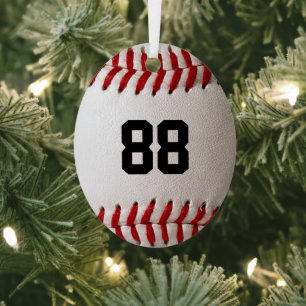Baseball met nummer metalen ornament