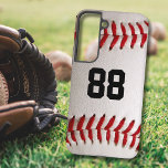 Baseball met  nummer samsung galaxy hoesje<br><div class="desc">Een macrofoto van een gloednieuw Baseball met rood naaien. Ideaal geschenk voor de honkbal- of softball-fan.</div>