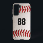 Baseball met  nummer samsung galaxy hoesje<br><div class="desc">Een macrofoto van een gloednieuw Baseball met rood naaien. Ideaal geschenk voor de honkbal- of softball-fan.</div>