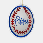Baseball met rode titels en pitcher keramisch ornament (Rechts)