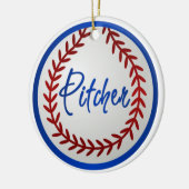Baseball met rode titels en pitcher keramisch ornament (Links)