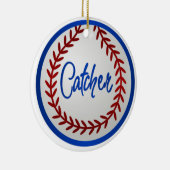 Baseball met rode titels en vanger keramisch ornament (Rechts)