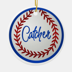Baseball met rode titels en vanger keramisch ornament