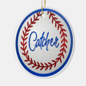 Baseball met rode titels en vanger keramisch ornament (Links)