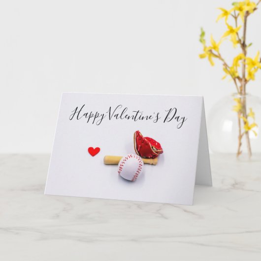 Baseball met rood hart Ik hou van je Valentijnsdag Kaart (Gele Bloem)