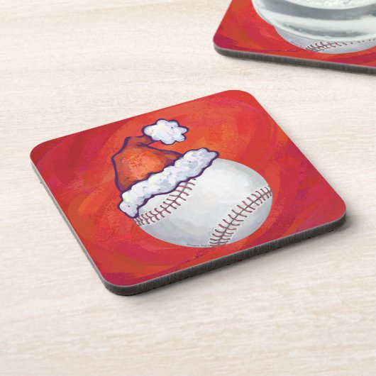 Baseball met Santa Hat op rood Bier Onderzetter (Linkerzijde)