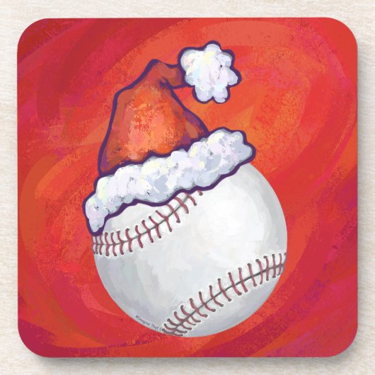 Baseball met Santa Hat op rood Bier Onderzetter (Voorkant)