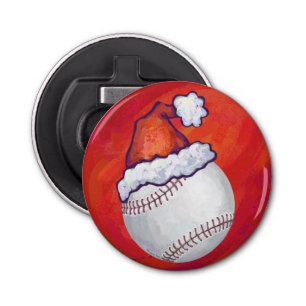 Baseball met Santa Hat op rood Button Flesopener