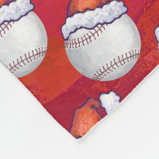 Baseball met Santa Hat op rood Fleece Deken (Hoek)