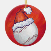 Baseball met Santa Hat op rood Keramisch Ornament (Voorkant)