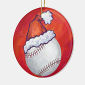 Baseball met Santa Hat op rood Keramisch Ornament (Links)