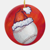 Baseball met Santa Hat op rood Keramisch Ornament (Achterkant)