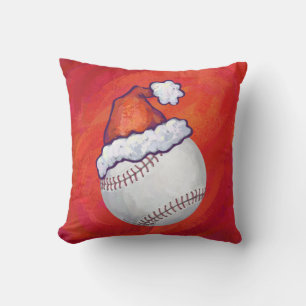 Baseball met Santa Hat op rood Kussen
