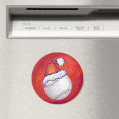 Baseball met Santa Hat op rood Magneet (Insitu (Vaatwasser))