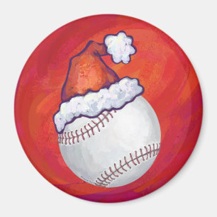 Baseball met Santa Hat op rood Magneet