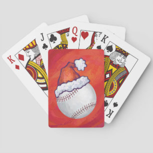Baseball met Santa Hat op rood Pokerkaarten