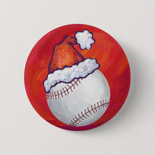 Baseball met Santa Hat op rood Ronde Button 5,7 Cm (Voorkant)