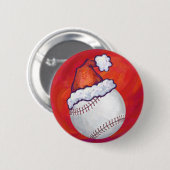 Baseball met Santa Hat op rood Ronde Button 5,7 Cm (Voorkant /achterkant)