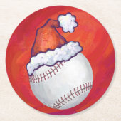 Baseball met Santa Hat op rood Ronde Kartonnen Onderzetter (Voorkant)