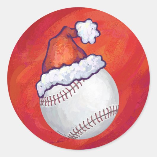 Baseball met Santa Hat op rood Ronde Sticker (Voorkant)