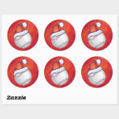 Baseball met Santa Hat op rood Ronde Sticker (Vel)