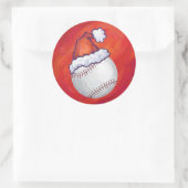 Baseball met Santa Hat op rood Ronde Sticker (Tas)