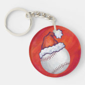 Baseball met Santa Hat op rood Sleutelhanger (Voorkant)