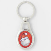 Baseball met Santa Hat op rood Sleutelhanger (Voorkant)