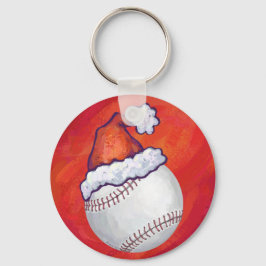 Baseball met Santa Hat op rood Sleutelhanger