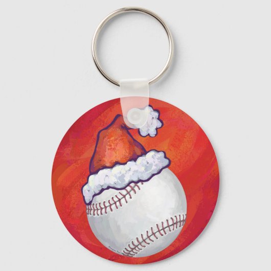 Baseball met Santa Hat op rood Sleutelhanger (Voorkant)