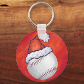 Baseball met Santa Hat op rood Sleutelhanger (Voorkant)